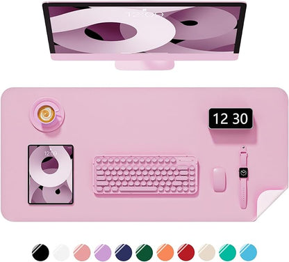 Desk Pad, 35.5" x 17" PU Leather Non-Slip Desk Mat Large Mouse Pad for Desktop, Waterproof Laptop Computer Writing Mat for Office, Home, Work, Gaming, Pink