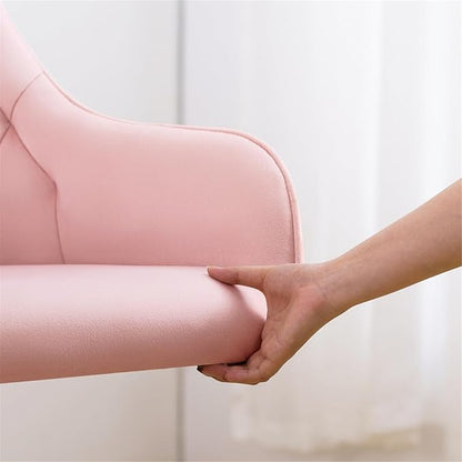 HOFFREE Velvet Office Chair Cute Vanity Chair with Wheels for Bedroom Upholstered Task Chair for Home Office (Pink)