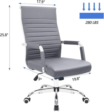 KaiMeng Ribbed Office Desk Mid Back Computer Chair Height Adjustable Conference Executive Task Swivel PU Leather (Grey)