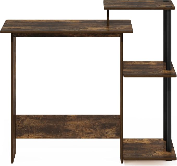 Furinno Efficient 29-Inch Rustic Brown Computer Desk with Side Shelves, Gaming Desk with 3 Open Shelves, Home Office Desk, for Home Office, Study Room, Dorm, Bedroom, Amber Oak