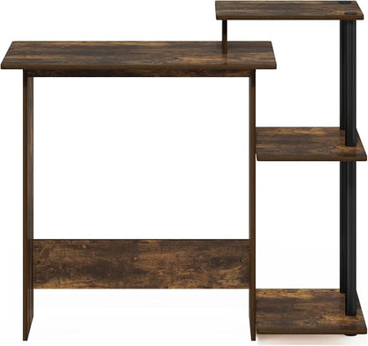 Furinno Efficient 29-Inch Rustic Brown Computer Desk with Side Shelves, Gaming Desk with 3 Open Shelves, Home Office Desk, for Home Office, Study Room, Dorm, Bedroom, Amber Oak
