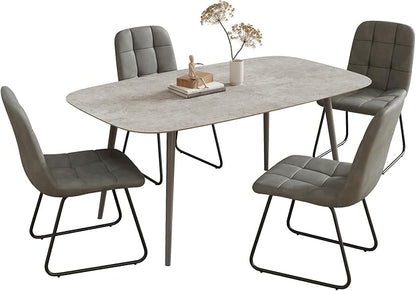 HIPIHOM 55.1'' Modern Dining Table Set for 4, Gray Wood Table with 4 Faux Leather Chairs, Kitchen & Dining Room Furniture Set, Space-Saving Table and Chairs for Apartment, Home, Small Spaces