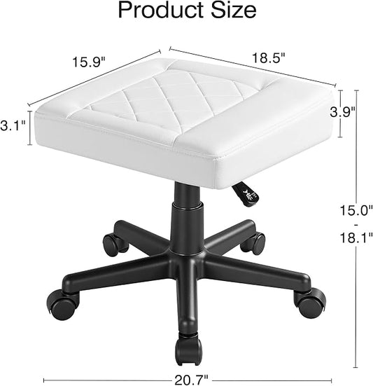 VECELO Under Desk Footrest, PU Ergonomic Foot Rest with Wheels, Comfort Padding, Height Adjustable for Relieving Leg Pain, Stiffness, and etc, White