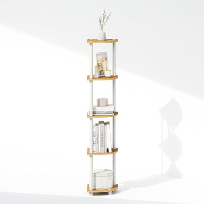 Furinno Turn-N-Tube Storage Shelves, 5-Tier Book Shelf, Corner Shelf, Toolless Open Shelves, for Organization and Storage, Living Room, Home Office, Hallway, Bedroom, Beech