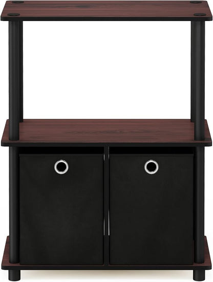 Furinno TURN-N-TUBE Storage Shelves, 3-Tier Toolless Book Shelf with Storage Bins, Display Shelf, for Organization and Storage, Living Room, Garage, Home Office, Dark Cherry