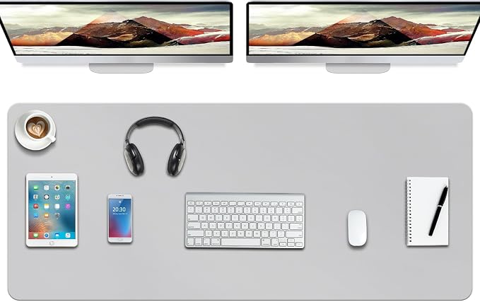 Boutilon Leather Desk Pad Protector,Non-Slip Mouse Pad,Laptop Desk Pad,Office Mouse Mat,Waterproof Leather Desk Blotter,Desk Writing Pad for Office and Home (XXXL-Grey,47"x 24")