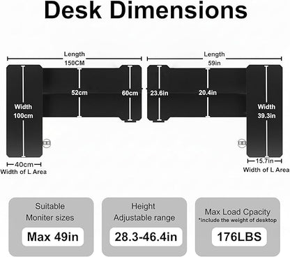 Acrolix L Shaped Electric Standing Desk - 59x40 Inch Reversible Corner Sit Stand Desk with Hook&Cup Holder,Electric Height Adjustable Table,for Home Office Gaming Computer Desk, Rustic Brown
