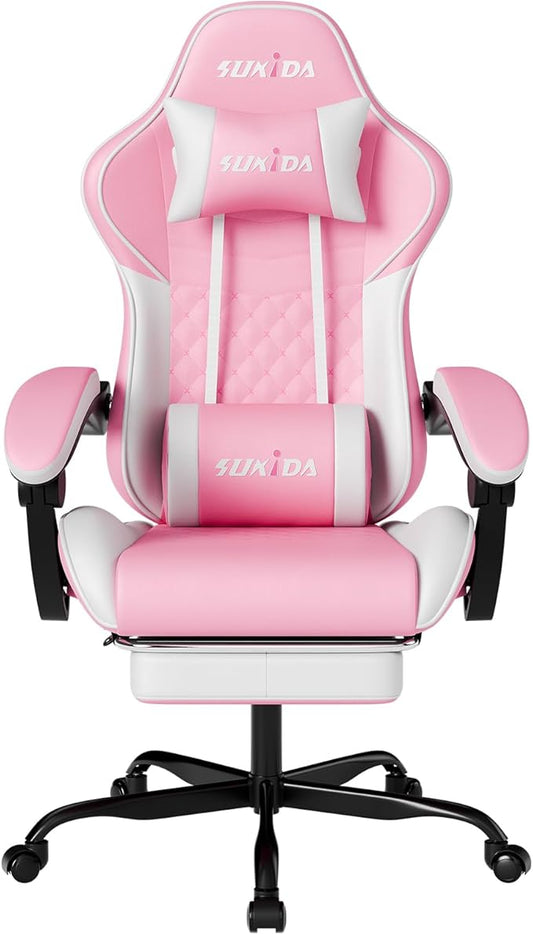 Ergonomic Video Gamer Chairs Gaming Computer Chairs Gamer Chairs for Adults Massage Lumbar Support Swivel Height Adjustable Headrest Backrest