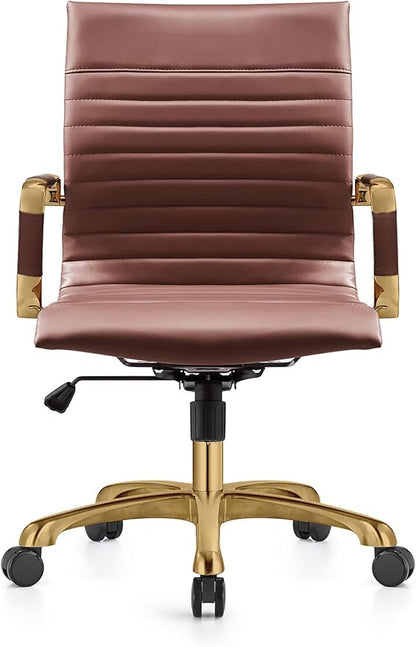 LeisureMod Harris Modern Ergonomic Executive Office Chair, High-Back Leather Conference Desk Chair with Adjustable Height, Tilt Control, 360° Swivel & Gold Frame for Home Office