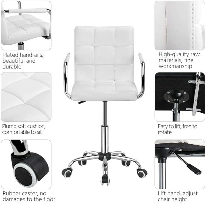 Topeakmart Modern Rolling White Desk Chair with Armrests/Wheels Heavy Duty Base SGS-Tested Gaslift Cylinder Comfortable Computer Chair, 265lb Load Capacity