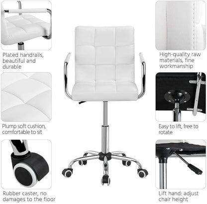 Topeakmart Modern Rolling White Desk Chair with Armrests/Wheels Heavy Duty Base SGS-Tested Gaslift Cylinder Comfortable Computer Chair, 265lb Load Capacity
