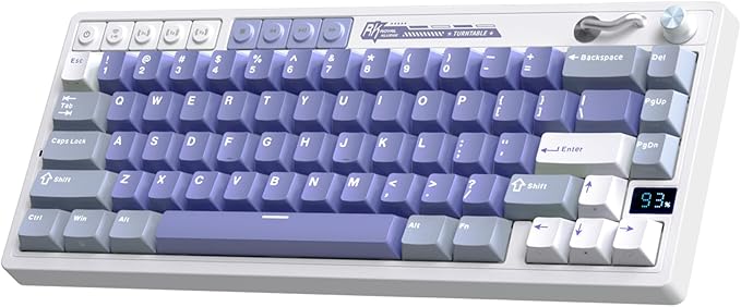 RK ROYAL KLUDGE M65 Wireless Mechanical Keyboard with Volume Knob, 60% Tri-Mode Gaming Keyboard 2.4G/BT/USB-C, Gasket Mount, Battery Display, PBT Keycaps, Hot-Swappable Beige Switch, Blue