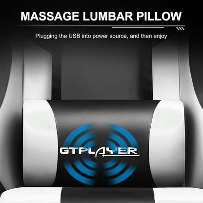 GTPLAYER Gaming Chair, Computer Chair with Footrest and Lumbar Support, Height Adjustable Game Chair with 360°-Swivel Seat and Headrest and for Office or Gaming (Pearl White)
