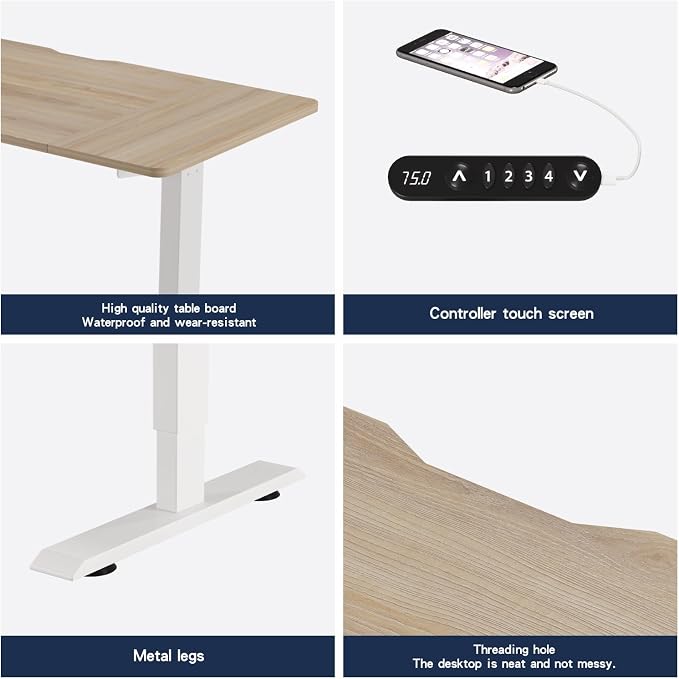 48 Inch Electric Standing Desk with USB Charging Port, Height Adjustable Sit Stand Desk with Memory Presets, Spacious Desktop and Sturdy Metal Frame for Home Office