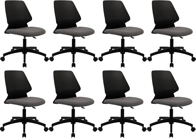 CLATINA Armless Home Office Chair, Desk Chair with Wheels, Adjustable Height Reading Chairs, Small Swivel Computer Chair, Comfy Upholstered Task Chair for Office Meeting, Black(8 Pack)