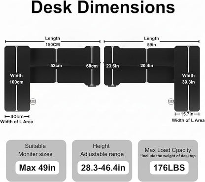 Acrolix L Shaped Electric Standing Desk - 59x40 Inch Reversible Corner Sit Stand Desk with Hook&Cup Holder,Electric Height Adjustable Table,for Home Office Gaming Computer Desk, Oak