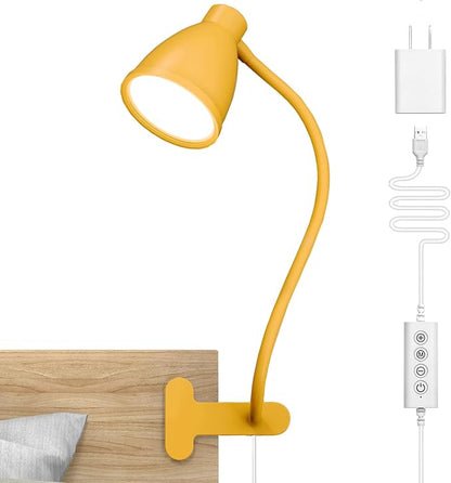 BOHON Clip on Light, Desk Lamp with Clamp, 5 Color 10 Brightness Yellow | Flexible Neck Clip Lamp, 10W 38 LED, Auto Off Timer, Desk Lights for Office Home Bed Bedside Reading, Bright Yellow