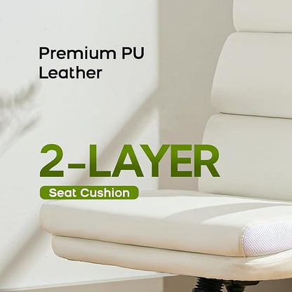 Office Chair Adjustable Desk Chair Mid Back Executive Comfortable Bonded Leather Ergonomic Back Support Home Computer Chair with Padded Flip-up Armrest Swivel Wheels (White)