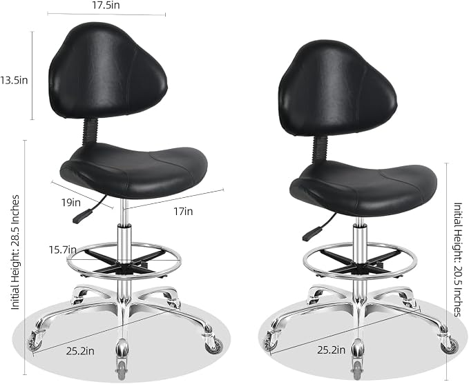 Rolling Swivel Drafting Chair Adjustable Heavy Duty (400lbs) Lumbar Support Task Chair for Home Desk Studio Design Lab(Black)