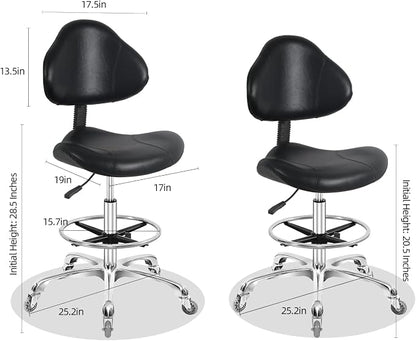 Rolling Swivel Drafting Chair Adjustable Heavy Duty (400lbs) Lumbar Support Task Chair for Home Desk Studio Design Lab(Black)