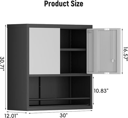 IRONFFICE Garage Cabinets,Metal Storage Cabinet with Locking Door,Lockable Wall Mount Cabinet for Storage,Hanging Cabinets for Garage,Kitchen,Office