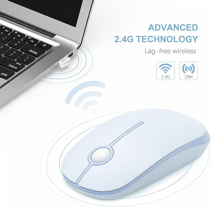 VssoPlor Wireless Mouse, 2.4G Slim Portable Computer Laptop Mouse with Nano Receiver Quiet Silent Optical Mice for Notebook, PC, Laptop, Computer-Light Blue