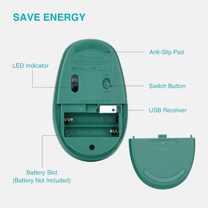 Rii Wireless Mouse RM700 2.4G Silent Computer Mouse with USB Nano Receiver for Laptop,PC,Mac,Chromebook,Windows (Green)