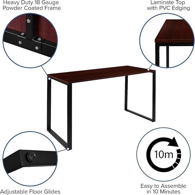 Flash Furniture Modern Commercial Grade Desk Industrial Style Computer Desk Sturdy Home Office Desk - 55" Length (Mahogany)