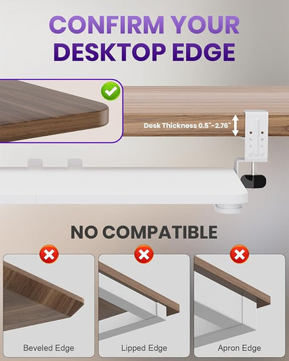 Ergonomic Mouse & Keyboard Tray Under Desk, Pull Out with Adjustable C-clamp, 20 (25.9 Including Clamps) x 11.8 Inch Slide Out Computer Keyboard Drawer Mouse Tray for Typing, White