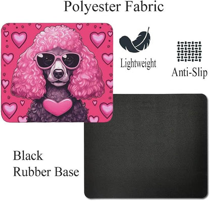 Pink Mousepad Glamour Dog Poodle Mouse Pad for Home Office Gaming Working Desk Computer Desktop Accessories Non-Slip Rubber Mousepad for Dog Lovers