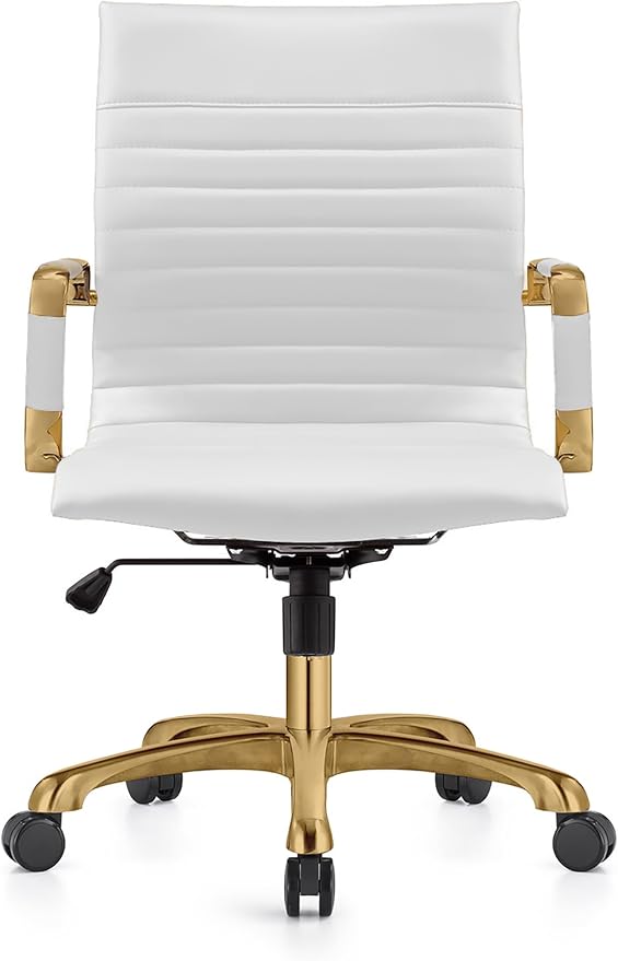 LeisureMod Harris Modern Ergonomic Executive Office Chair, High-Back Leather Conference Desk Chair with Adjustable Height, Tilt Control, 360° Swivel & Gold Frame for Home Office
