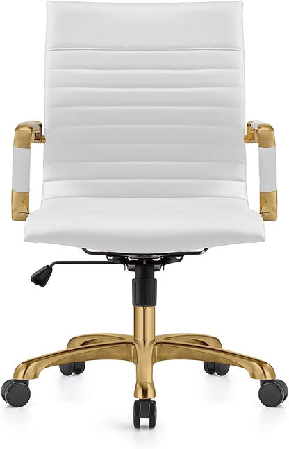 LeisureMod Harris Modern Ergonomic Executive Office Chair, High-Back Leather Conference Desk Chair with Adjustable Height, Tilt Control, 360° Swivel & Gold Frame for Home Office