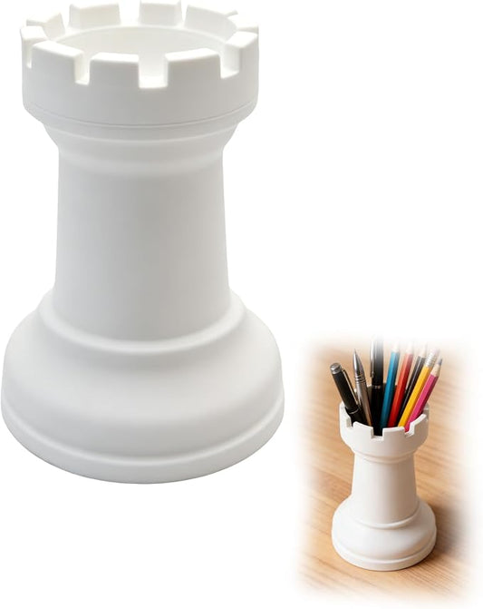 Chess Rook Pen Holder, 3D Printed Chess Piece Desk Organizer for Home Office Decor, Black (White)