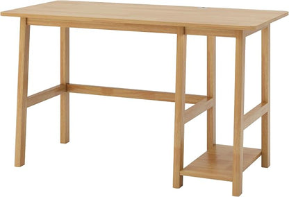 NELYE Solid Wood Computer Desk - 52" W x 24" D Modern Minimalist Table with Shelf，Sturdy Computer Workstation for Home Office, Oak