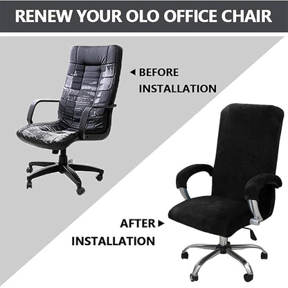 Velvet Plush Office Chair Cover with Armrests, Universal XL, Black | Stretch Elastic Fit, Desk Computer Chairs, Pet and Children Friendly, Washable