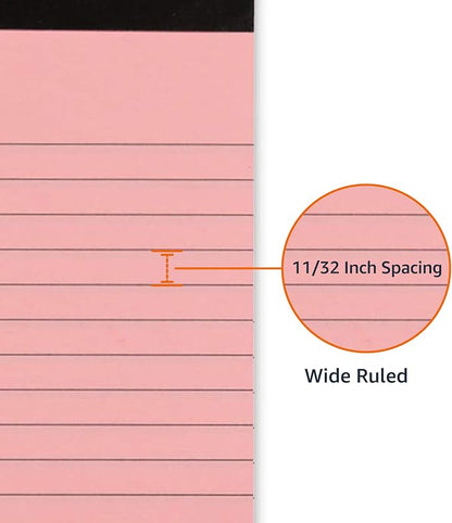 Amazon Basics Wide Ruled Lined Writing Note Pads with Sturdy Back, 8.5" x 11.75", Multicolor, 6-Pack, 300 Sheets, Perforated