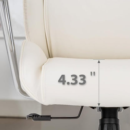 High Back Office Desk Chair,Ergonomic Reclining Office Chair,Modern Swivel Computer Chair,Conference Room Chairs,Cream White Leather Chair with Lumbar Support,330lbs
