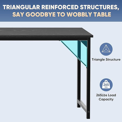 DUMOS 63 Inch Computer Desk Writing Gaming Study Work Large Desks for Bedroom Home Office with Metal Frame Simple Modern PC Compact Table Workstation, Wood Black