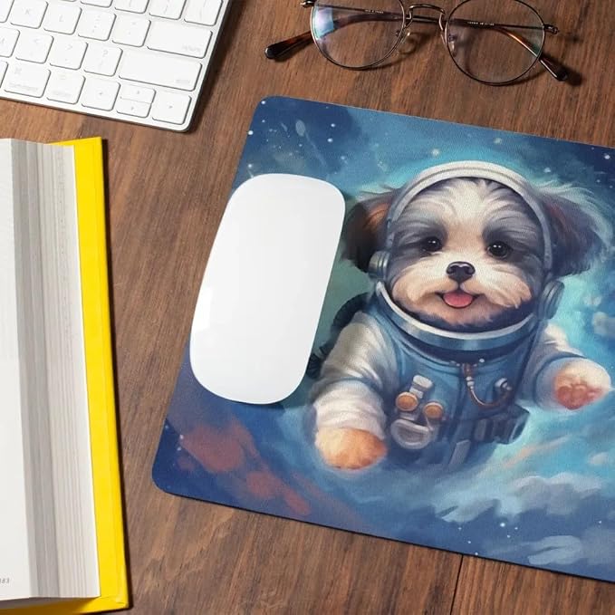 Mouse Pad Havanese Astronaut Dog in Space Mouse Pad Puppy floating in Space for Home Office Work Desk Computer Desktop Laptop for Dog Lovers