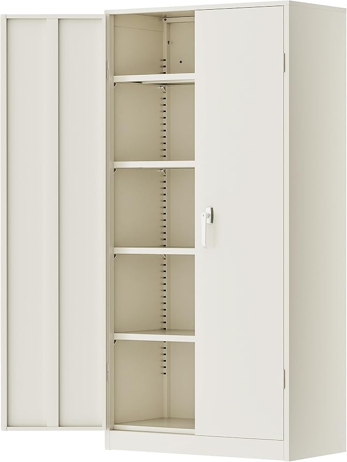 Greenvelly Garage Storage Cabinet,72" Metal Cabinet with 2 Doors and 4 Shelves,Steel File Cabinet for Home Office, Garage, Classroom（Grey 36" X 18"）