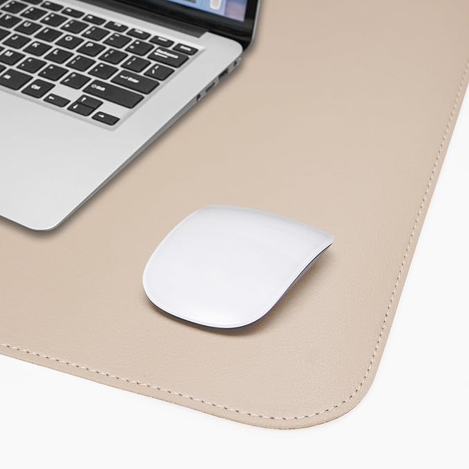 AFIING Leather Desk Mat, Beige, 31.5" x 17",Desk pad Protector | Dual-Sided Cork & PU Leather, Large Mouse Pad, Non-Slip & Waterproof