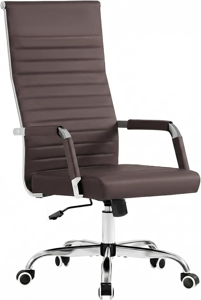 Furmax Ribbed Office Chair High Back PU Leather Executive Conference Chair Adjustable Swivel Chair with Arms (Bicolor Retro Brown)