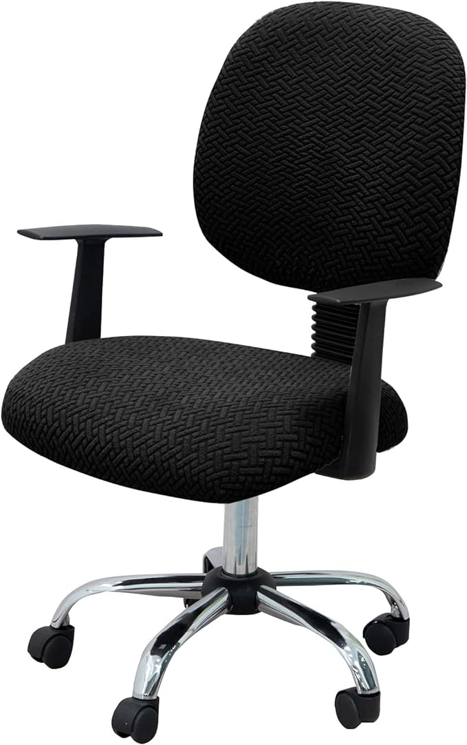 MIFXIN Office Chair Cover Stretch Elastic Slipcovers 2 Piece Jacquard Computer Chair Backrest Cover & Seat Cover Furniture Protector for Home Office, Only Covers NO Chair (Black)