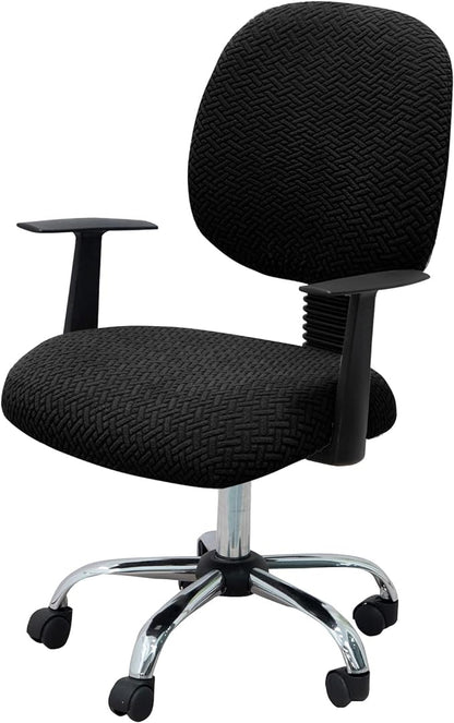 MIFXIN Office Chair Cover Stretch Elastic Slipcovers 2 Piece Jacquard Computer Chair Backrest Cover & Seat Cover Furniture Protector for Home Office, Only Covers NO Chair (Black)
