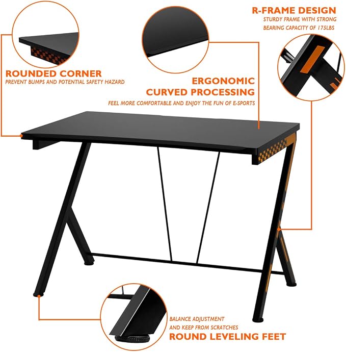 Tangkula 46" Gaming Desk PC Computer Desk, Home Office Study Writing Table for Small Space, Black Gamer Workstation