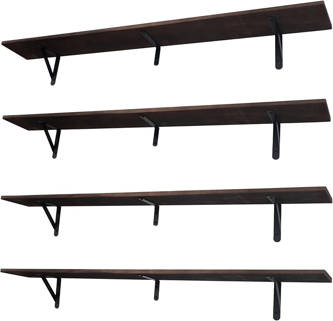 Long Wall Shelf,Large Floating Shelves for Wall,Wood Floating Bookshelves Hanging,Book Storage Display for Living Room Bedroom Office Bathroom Decor,4 Pack,47 Inch,Dark Brown