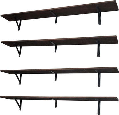 Long Wall Shelf,Large Floating Shelves for Wall,Wood Floating Bookshelves Hanging,Book Storage Display for Living Room Bedroom Office Bathroom Decor,4 Pack,47 Inch,Dark Brown