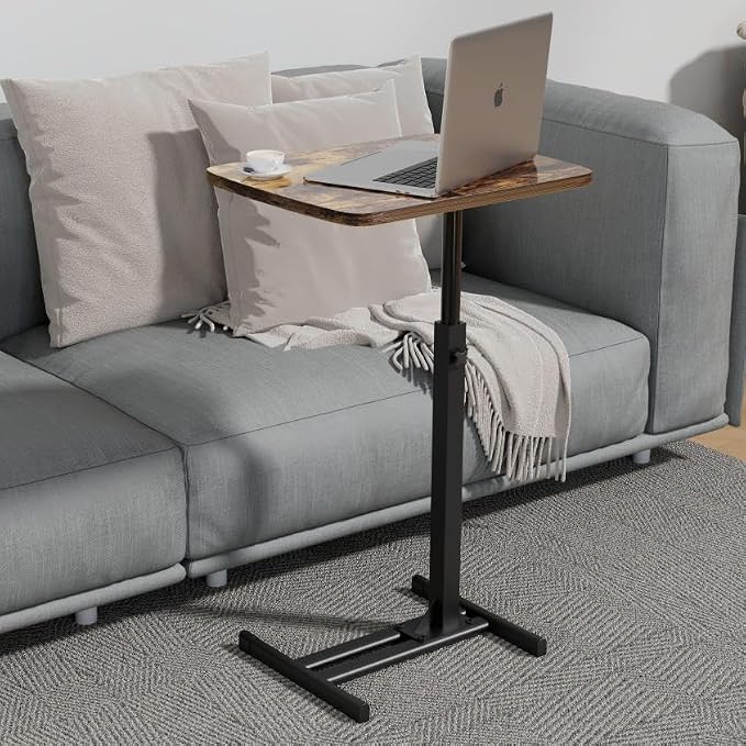TV Tray Table for Small Spaces with 360° Swivel Tabletop & Height Adjustable,C Shaped Sofa Arm End Side Table, Bed Tray Stand for Eating Laptop,Living Room, Bedroom,Breakfast (Metal Base)