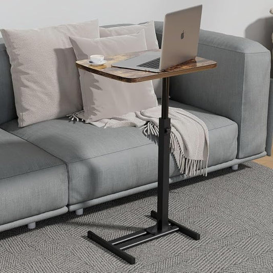 TV Tray Table for Small Spaces with 360° Swivel Tabletop & Height Adjustable,C Shaped Sofa Arm End Side Table, Bed Tray Stand for Eating Laptop,Living Room, Bedroom,Breakfast (Metal Base)