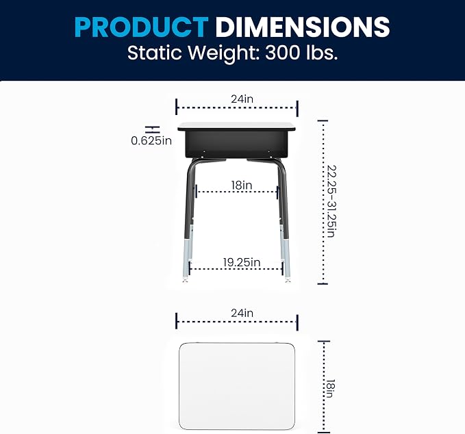 Flash Furniture Billie Student Desk - Gray Open Front Metal School Desk - 24"W x 18"D Adjustable Height, Durable Desk for School or Remote Learning, Set of 5